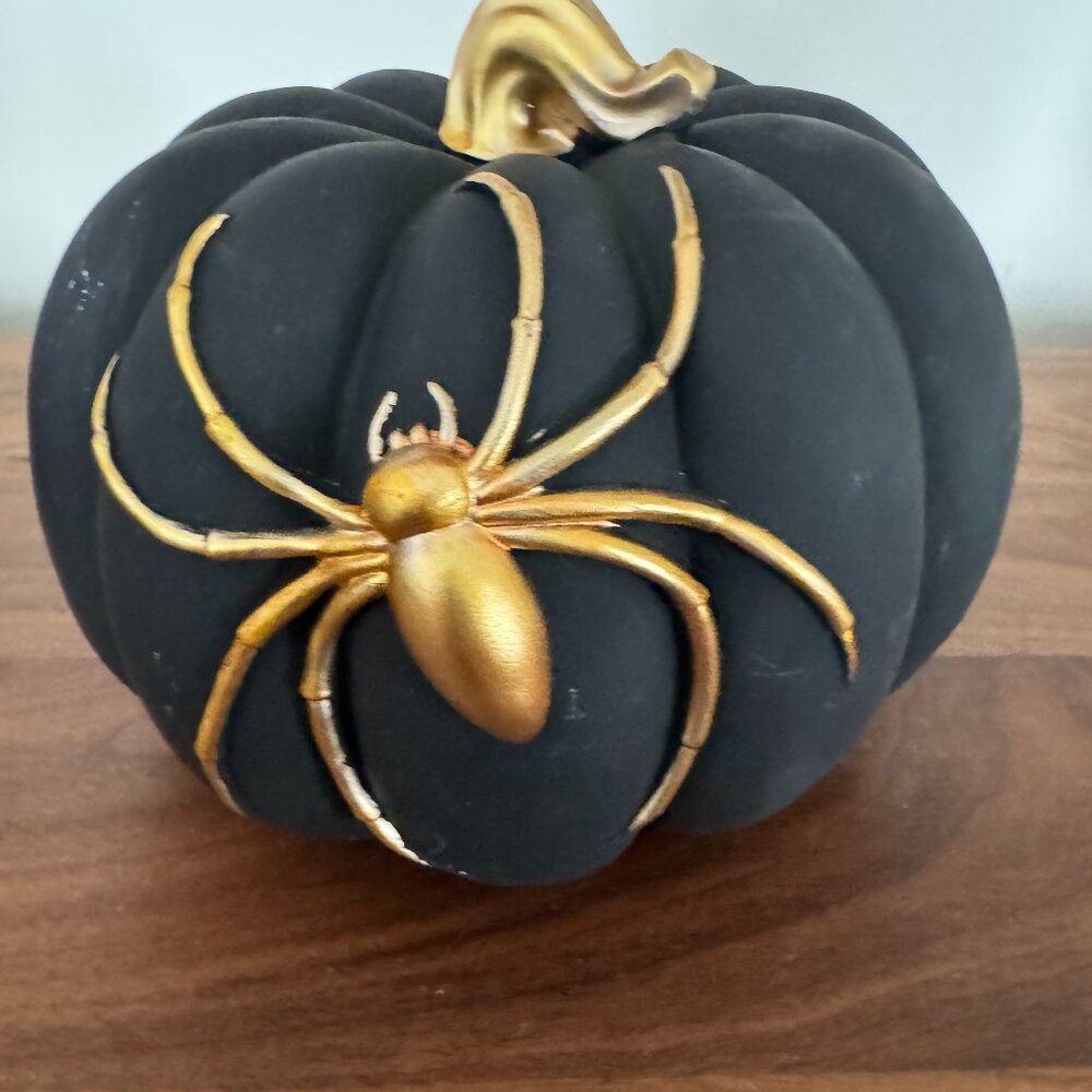 NWT Christina Lacroix Halloween UNIQUE Black Pumpkin Décor with Gold Spider.